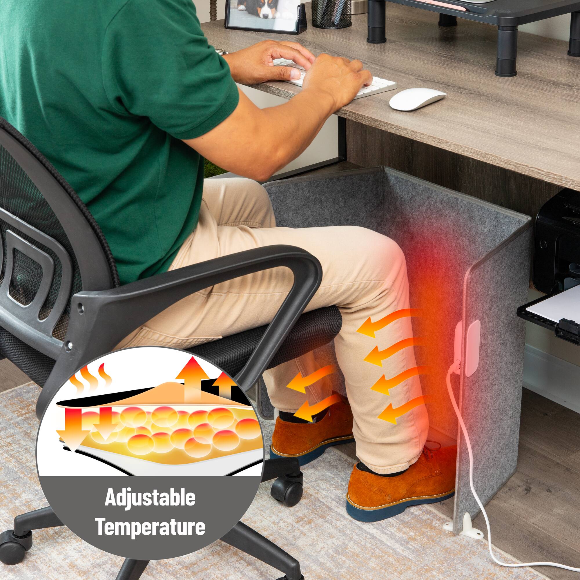 Mind Reader Under Desk Space Heater, Foldable Electric Foot Warmer Panel with Thermostat, Timer & Auto Shut Off, Portable Heater for Office or Home, Fabric, Gray